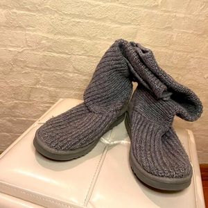 UGG Australia Classic Cardy Knit Sweater Foldover Comfy Gray Tall Boots Sz 9